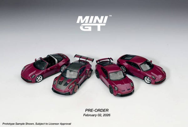 MINI GT PORSCHE 911 (992) RUBYSTONE RED 4 CARS SET 2025 MGTS0021