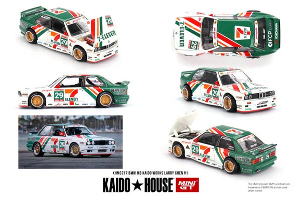 MiniGT 1/64 BMW M3 Kaido Works Larry Chen V1, USA Exclusive, white/red/green nr 217
