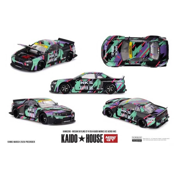 MINI GT NISSAN SKYLINE GTR (R34) KAIDO WORKS (V2 AERO) HKS 1999 nr 280