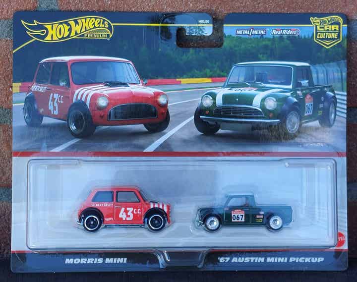 Hot Wheels 1/64  Morris Mini #43 & 1967 Austin Mini Pick-up *Premium 2-pack* JBK97