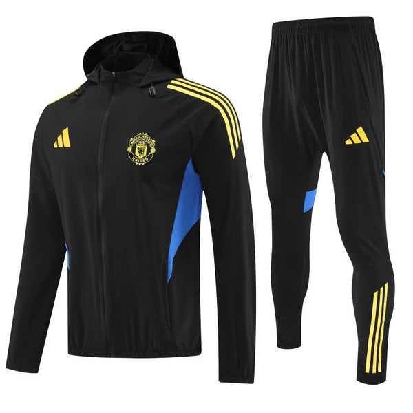 Manchester United Black/Yellow Hooded Training Tracksuit