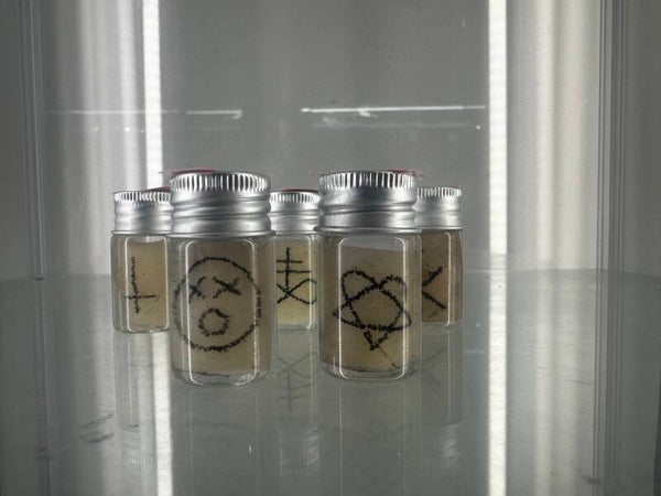 wet specimen - tattooed flesh in a jar