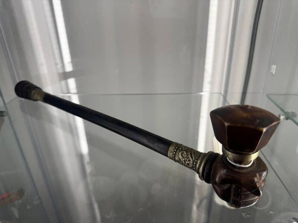 Mahogany brass monkey fist antique opium pipe : used $260