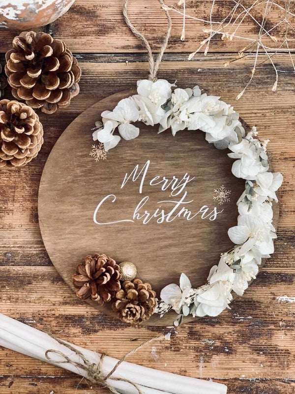 Carte ronde bois décorative  « Noël »