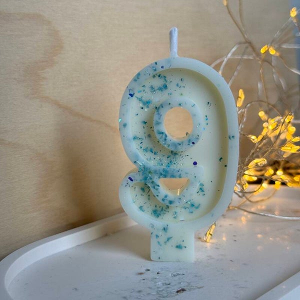 BOUGIE PAILLETTES BLEU