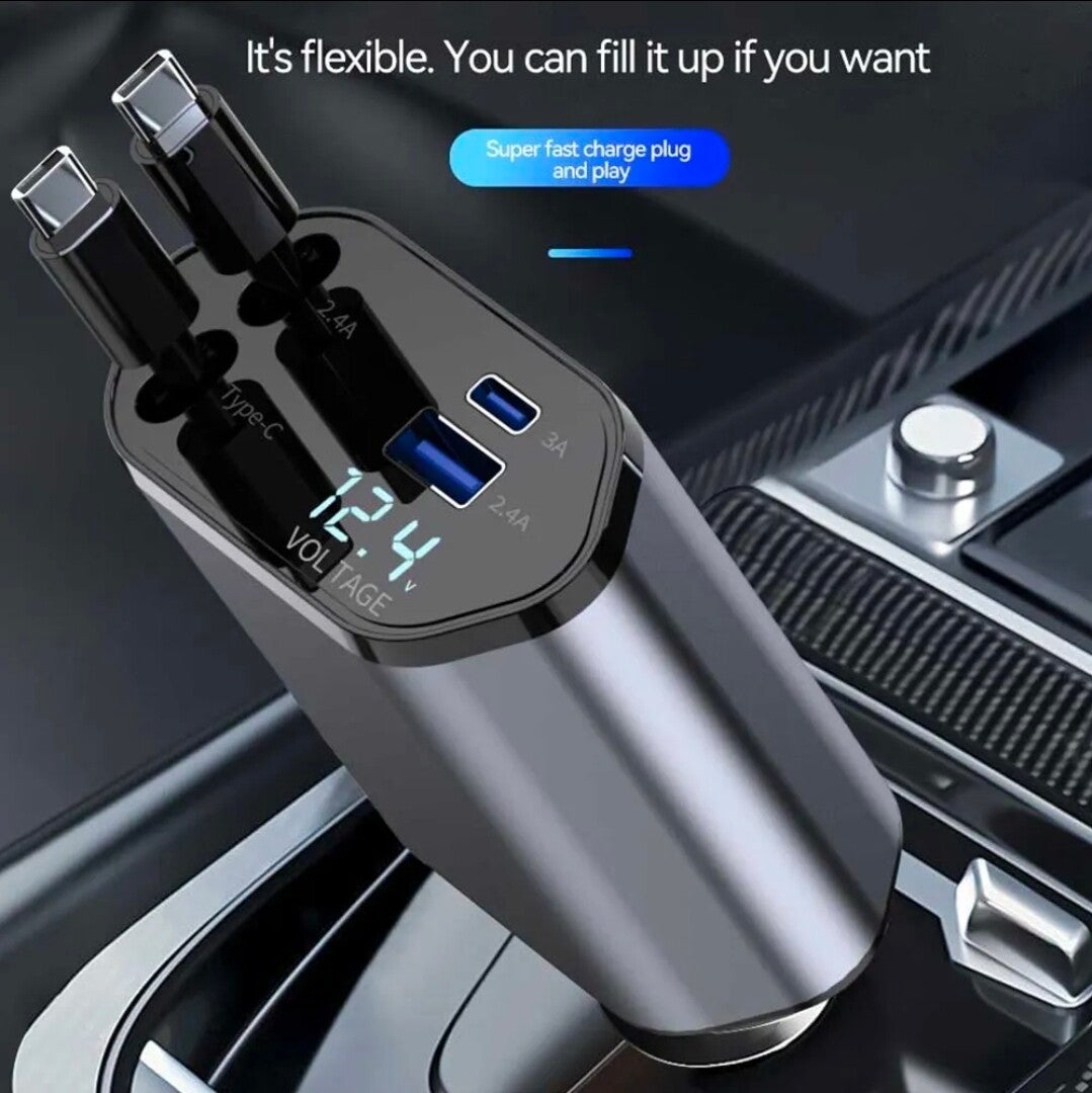 Retractable car charger 4 in 1