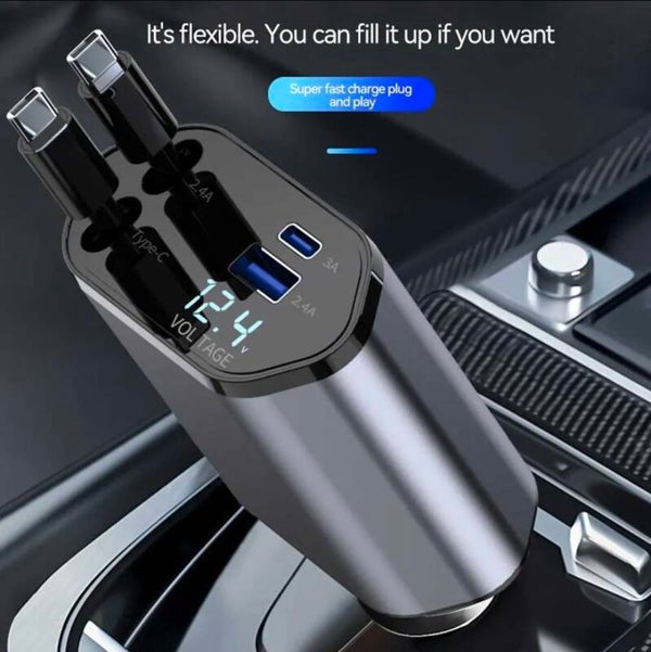 Retractable car charger 4 in 1