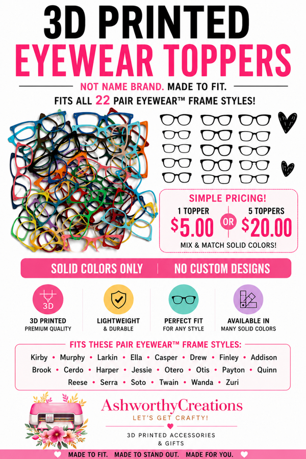 3D Printed Eyewear Toppers | Compatible with Pair Eyewear Frames | Custom Color Magnetic Top Frames | Interchangeable Glasses Accessories