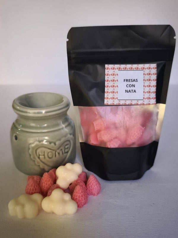 WAX MELTS FRESAS CON NATA + QUEMADOR