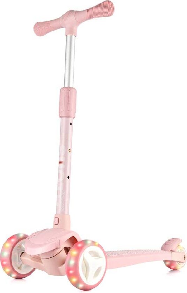 Suotu kinderstep | Lichtgevende wielen | verstelbare stuur | 3-12 jaar | roze
