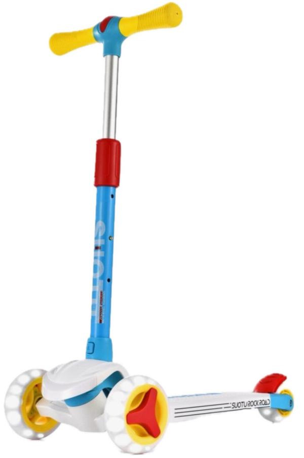 Suotu kinderstep | Lichtgevende wielen | verstelbare stuur | 3-12 jaar | wit, blauw, geel