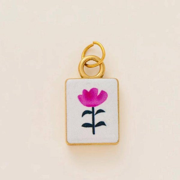 charm papavero in acciaio inossidabile e ceramica decorata