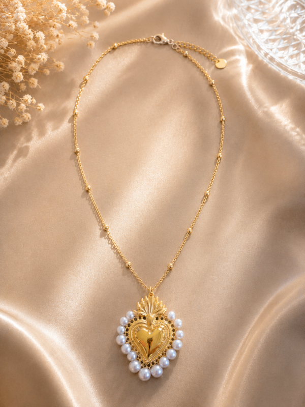 Collana in acciaio inossidabile, regolabile con sacro cuore