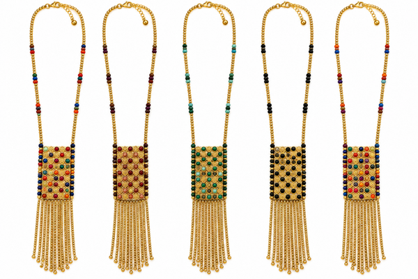 Collana lunga 90 cm in acciaio con perline in pietre naturali