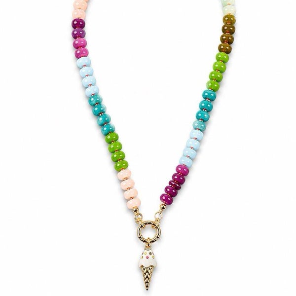 Collana multicolor in pietre naturali con charm cono gelato