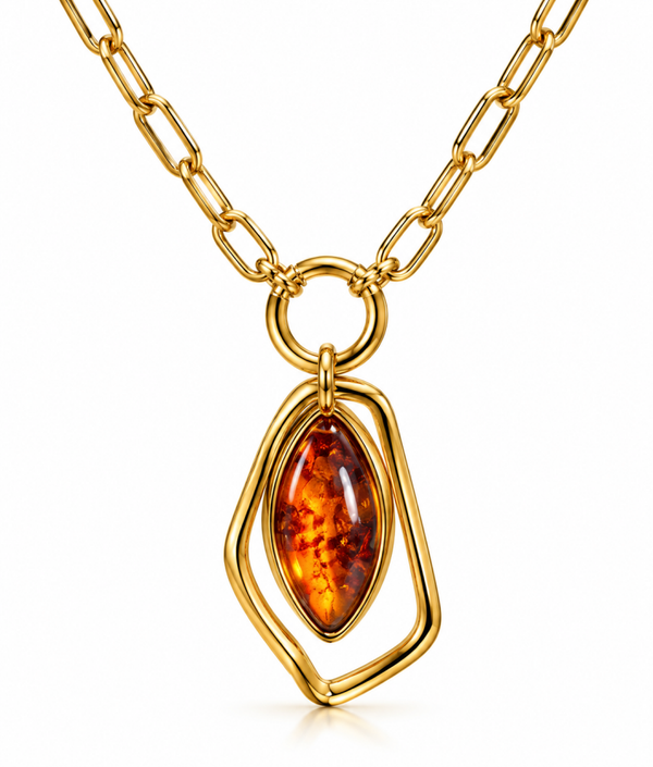 Collana NY in acciaio e pietra miele