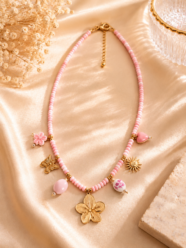 Collana FIORELLA in petre naturali e charms in acciaio