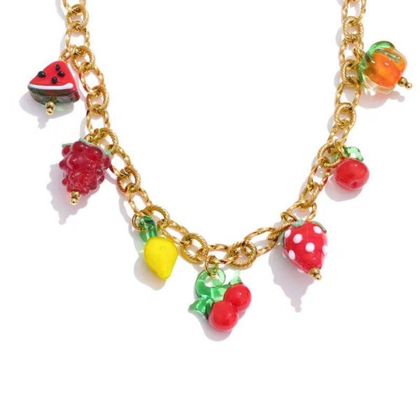collana con charms in resina fruttosa in acciaio 316 L