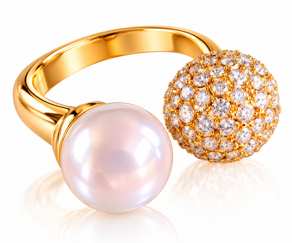 Anello regolabile sfere di perla e strass