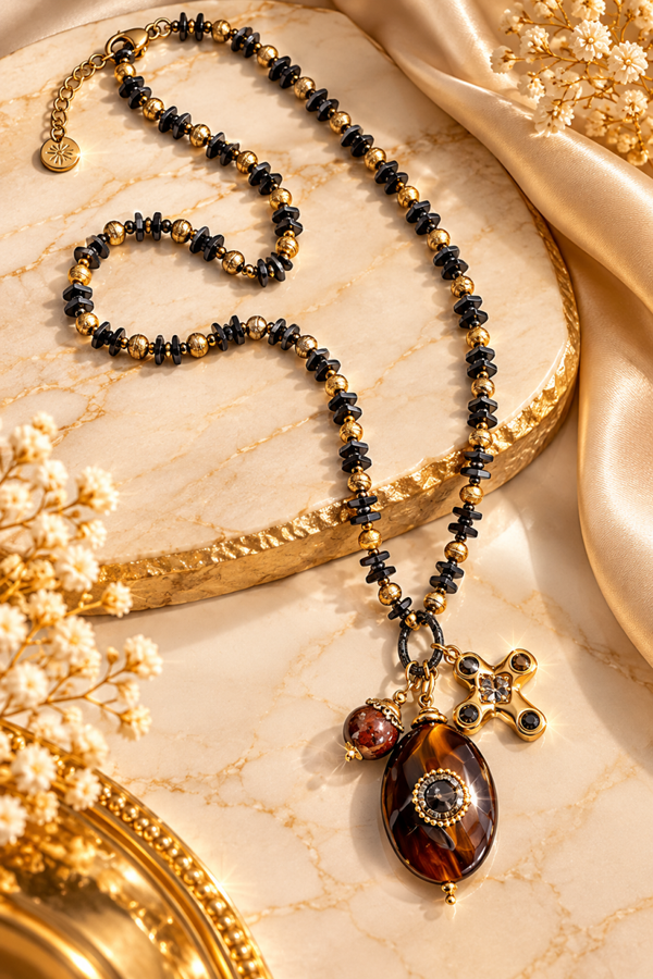 Collana  SACRO in acciaio e pietre, regolabile