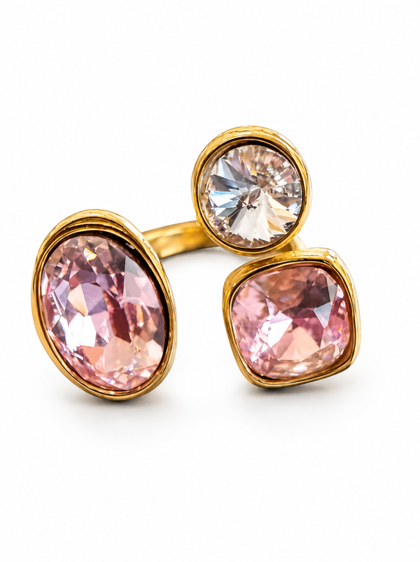 Anello in acciaio inossidabile con pietre zirconi rosa e bianco