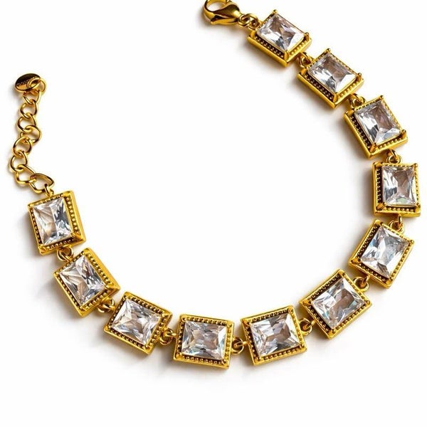 Bracciale quadrotti regolabile con zirconi bianchi