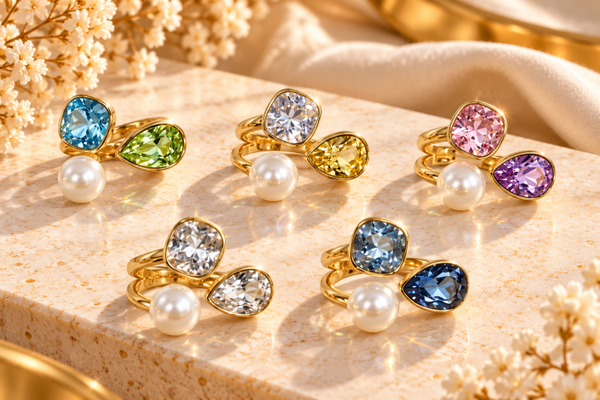 Anello regolabile con  due punti luce e perla