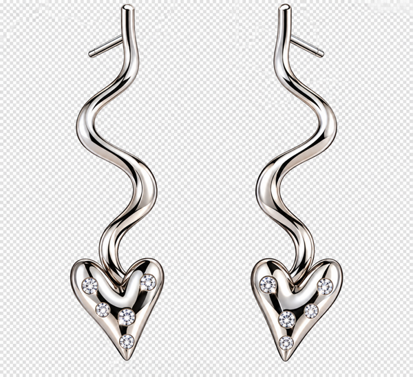 Orecchini zigzag di cuori in acciaio silver e zirconi