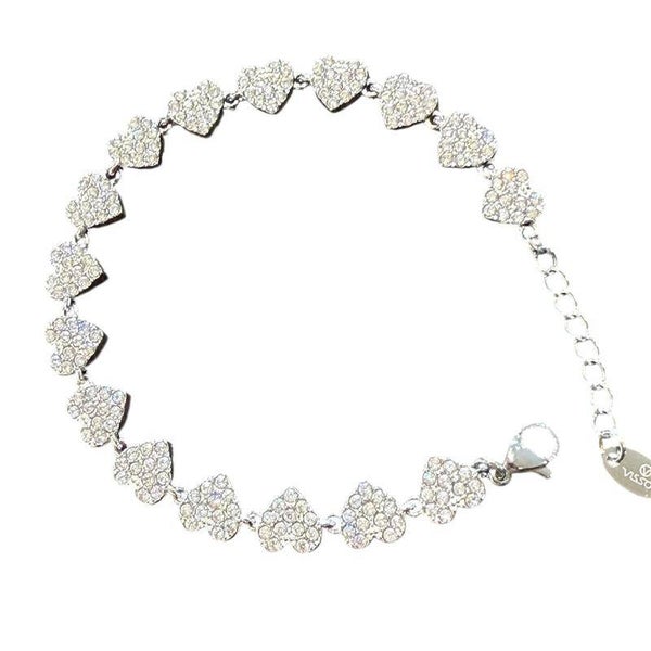 Bracciale con cuori in zirconi in acciaio , regolabile