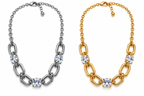 Collana regolabile in acciao inossidabile con zorconi rettangolari LUX