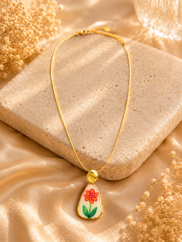 Collana in acciaio inossidabile, regolabile con charm in ceramica decorata