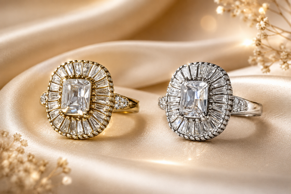 Anello JOSEPHINE con zircone ovale e zircone taglio baguette