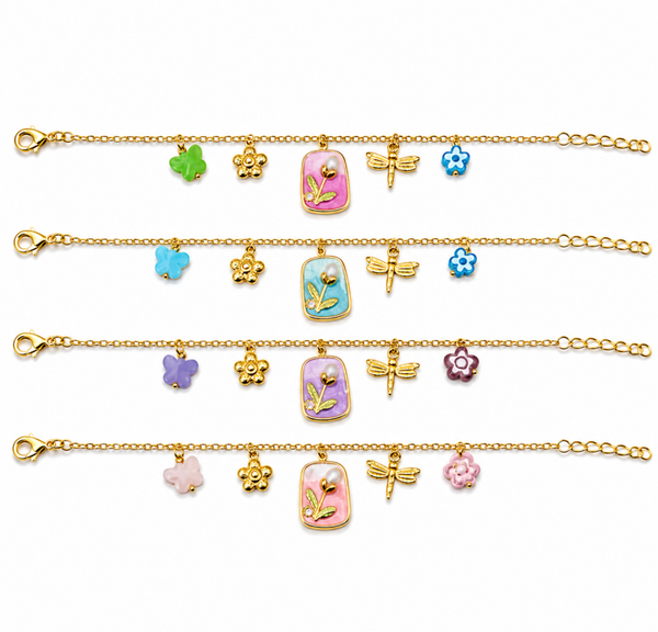 bracciale tulipano con perla , regolabile, con charms , in acciaio