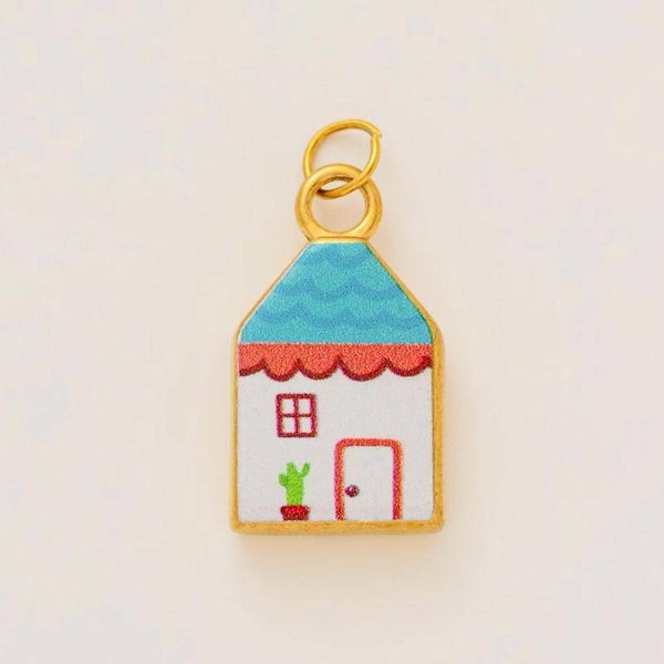 charm casetta in acciaio e ceramica decorata