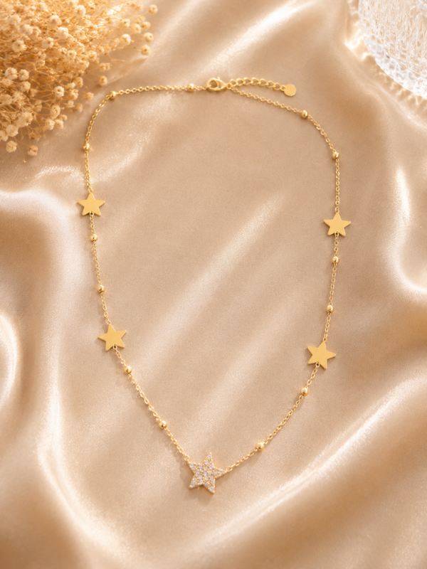 Collana MILLE STELLE in acciaio inossidabile, regolabile con strass