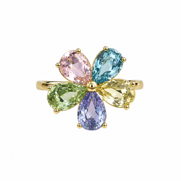 anello in acciao e zirconi multicolor regolabile
