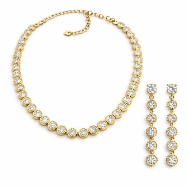 Combo Lumiere base gold. Collana regolabile e orecchini in acciaio e zirconi