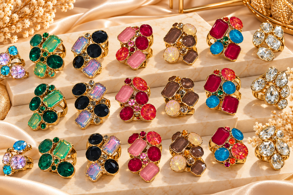 Anello Galassia regolabile in acciaio e zirconi in vetro colorato