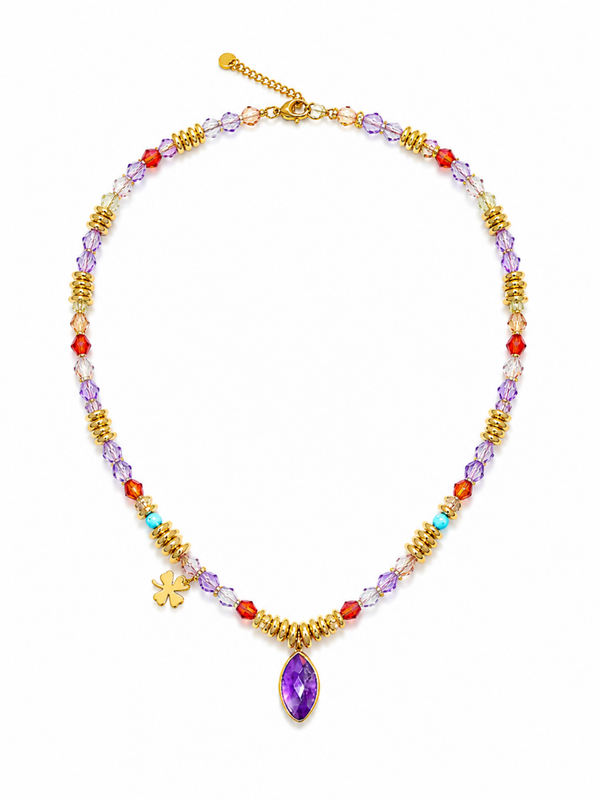 Collana in pietre naturali , regolbile , in acciiao inossidabile