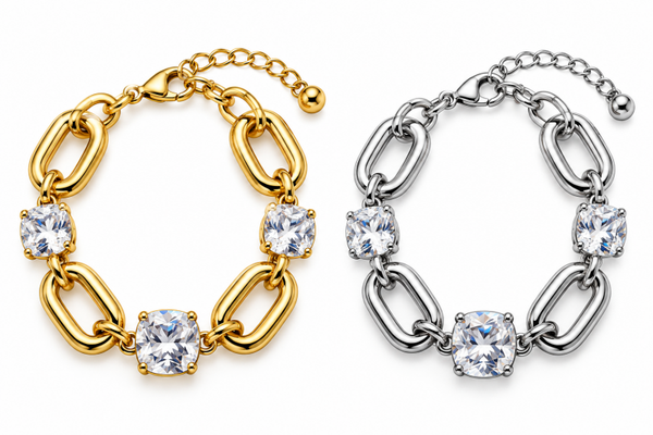 Bracciale regolabile in acciaio e zirconi rettangolari LUX