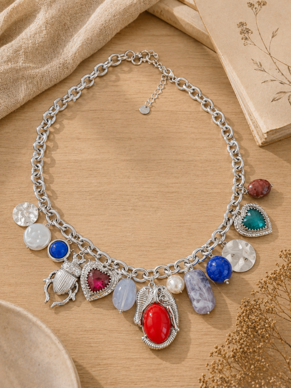 Collana SACRED silver con charms in acciaio inossidabile