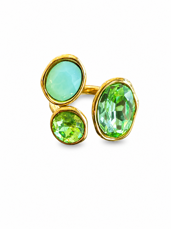 anello regolabile in acciaio inossidabile e zirconi verdi c