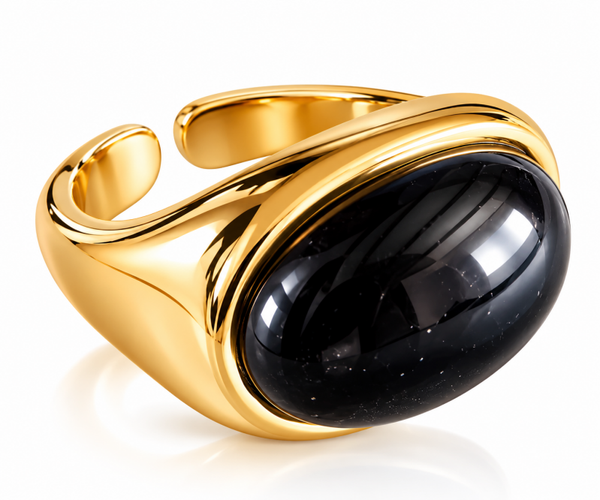 Anello in acciaio regolabile con pietre naturali