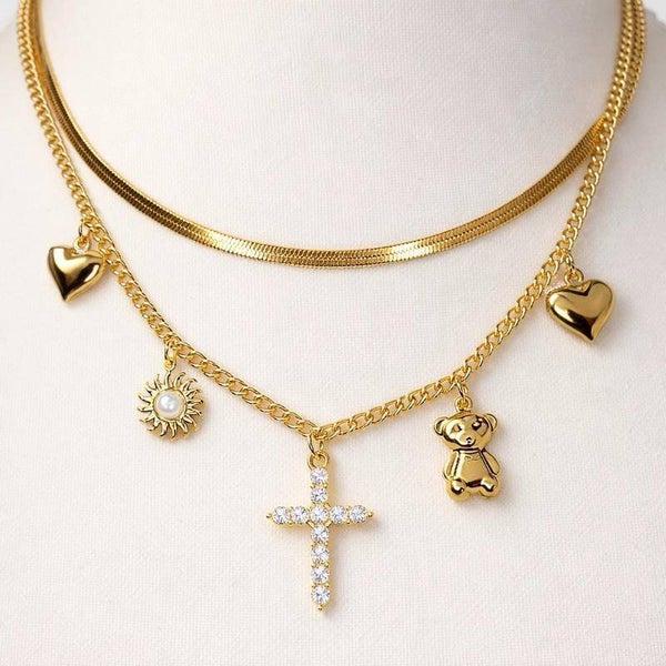 collana doppio filo in acciaio con charms