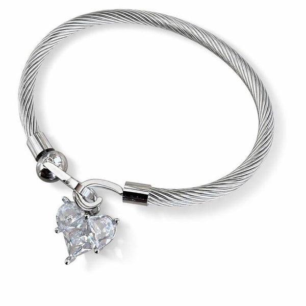 Bracciale rigido con gancio di chiusura in acciaio inossidabile e pendente a cuore