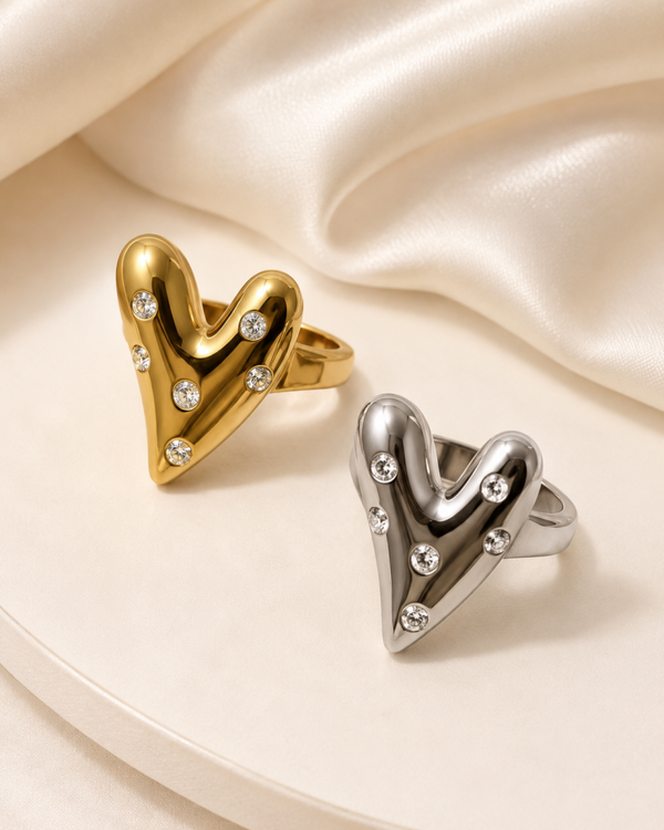 Anello regolabile Cuore matto in acciaio inossidabile e zirconi