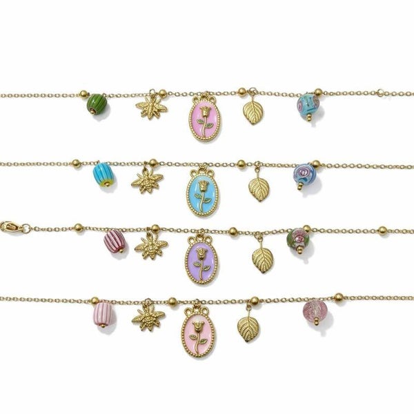 Bracciale tulipano con charm in acciaio inossidabile regolabile