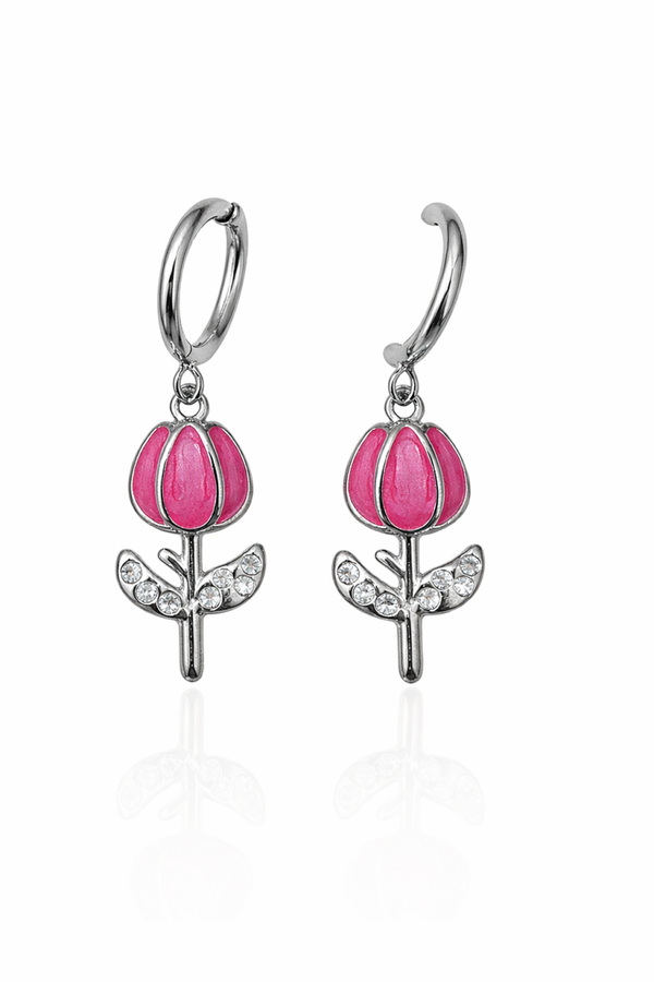 orecchini tulipani chic in acciaio e zirconi