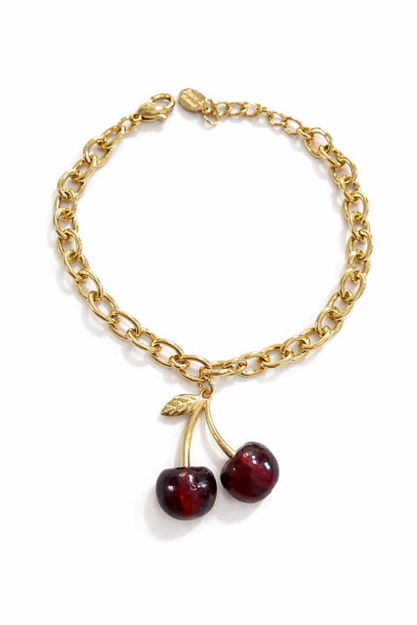 Bracciale Cherry regolabile in acciaio inossidabile con charm ciliegie