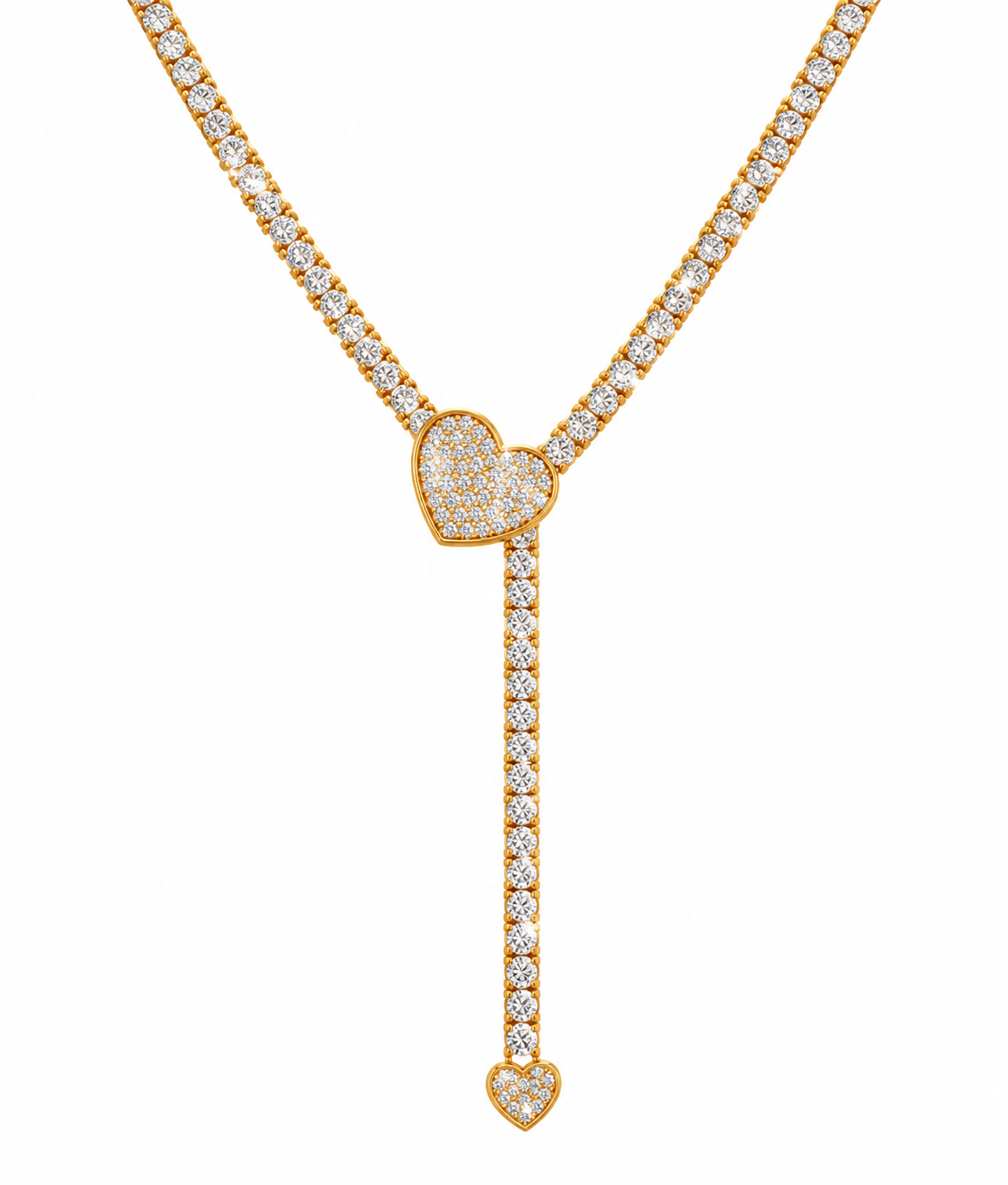Collana in acciaio , tennis 2 mm con centrale a cuore, regolabile , forma a Y